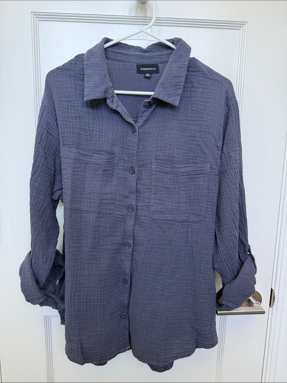 summersalt Navy Blue Gauze Button-Down Shirt